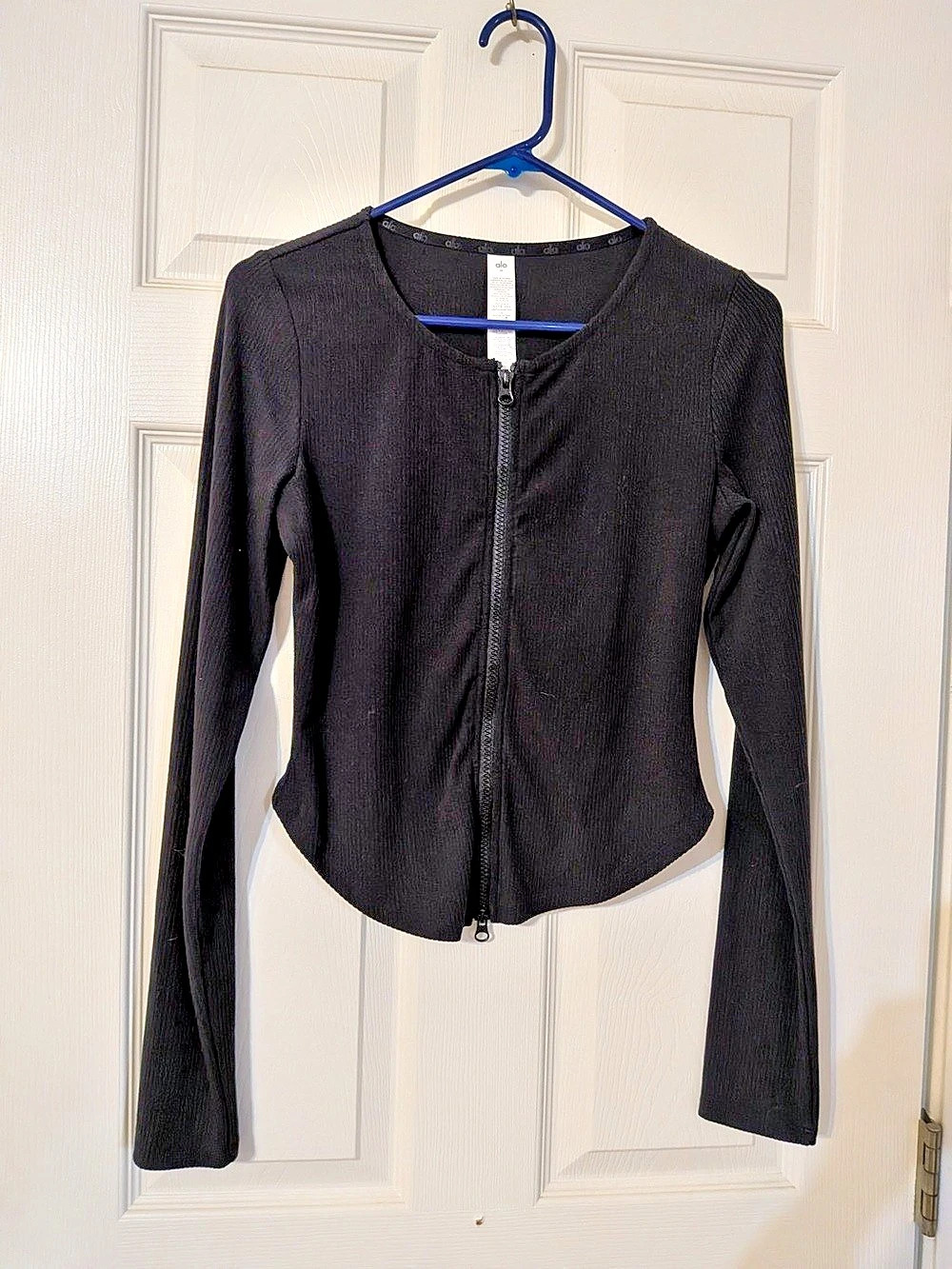 alo Black Ribbed Zip Jacket Size Medium Like New